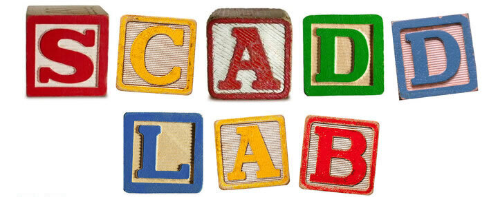 SCADD Lab spelled with children's toy blocks.