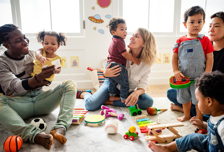 Kids and parents playing on floor